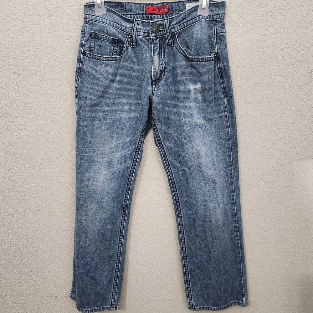 Guess Relaxed Straight Fit Jeans Mens Size 28 Distressed Faded Blue Rowland